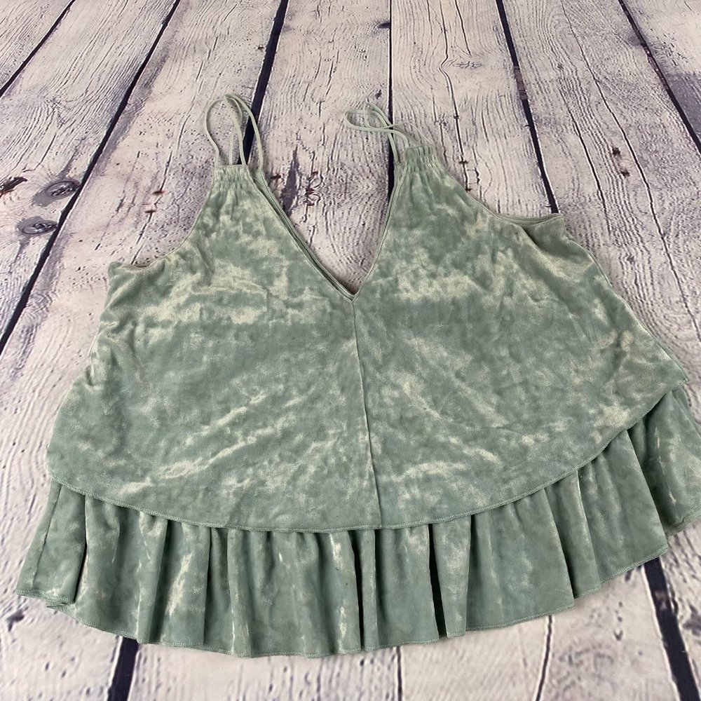 Aerie Crushed Velvet Layered Tank Top Green - Picture 5 of 6